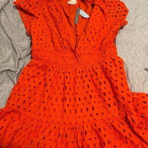 Anthropologie Vibrant Orange Eyelet Dress